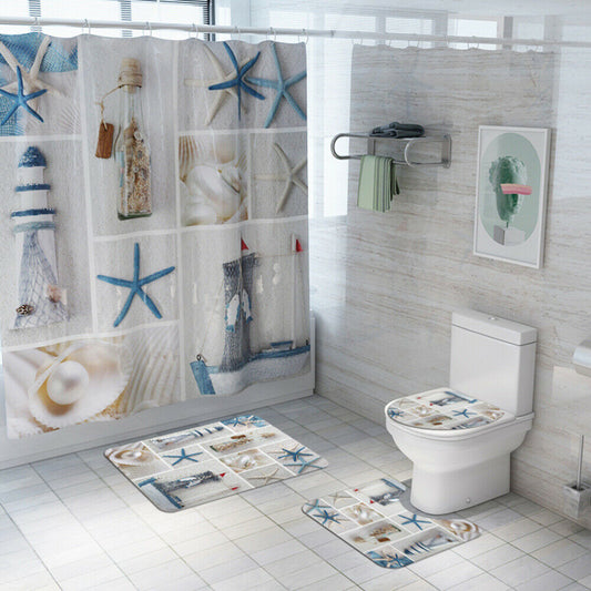 Non Slip Toilet Seat Cover Bath Mat Polyester Waterproof Shower Curtain Set Bathroom Carpet Home Decor Bathroom Foot Mat